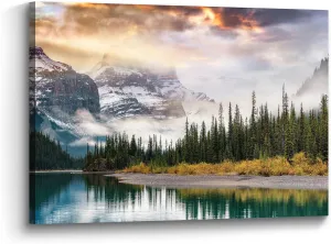 Color Play Nature Canvas Wall Art Picture: Modern Lake Scene Artwork Mountain Landscape Scenic Print Forest Scenery Painting for Living Room Bedroom Home Office Decor 24x16 Inch