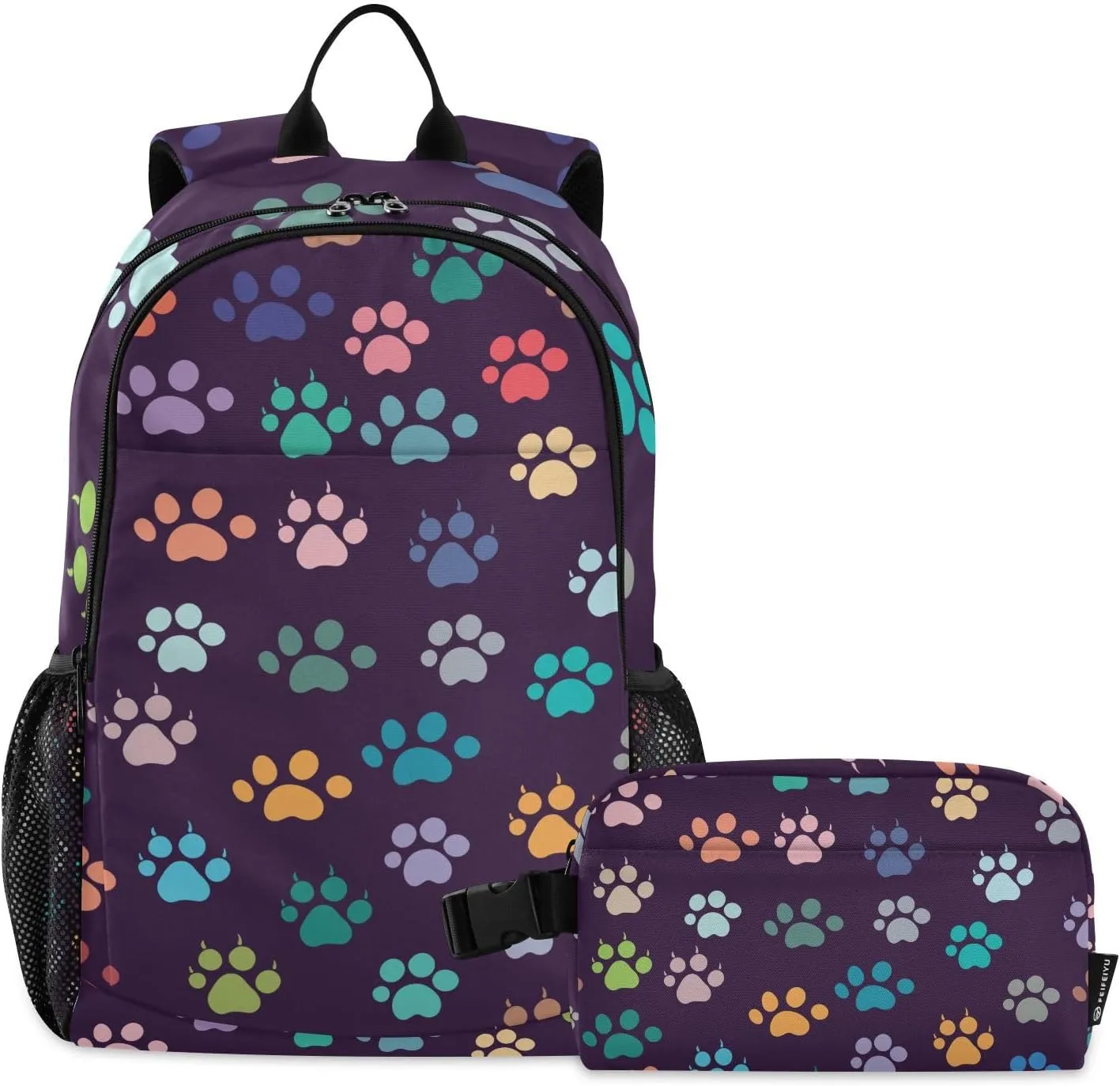 Colorful Animals Footprint Backpack Teenage School Backpack Travel Bookbag for Kids Casual Daypack with Lunch Box