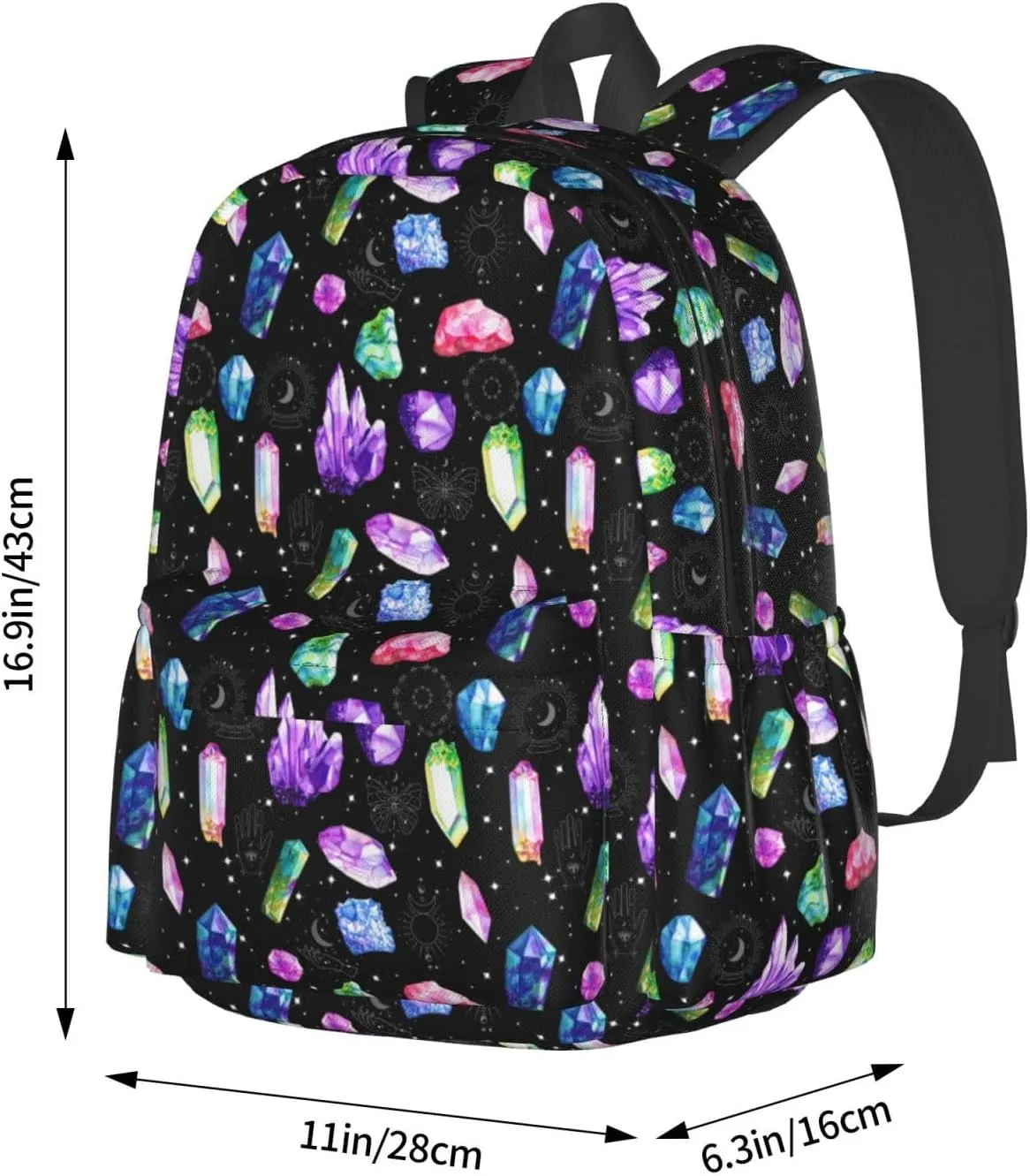 Colorful Crystals Waterproof Backpack Adjustable Shoulder Straps Bag Large Capacity Casual Daypack Bookbag For Travel Work