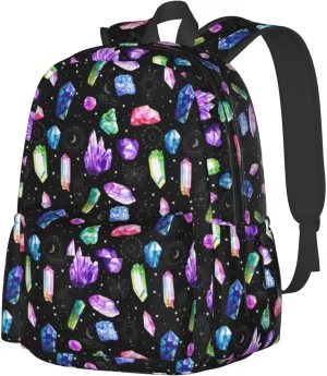 Colorful Crystals Waterproof Backpack Adjustable Shoulder Straps Bag Large Capacity Casual Daypack Bookbag For Travel Work