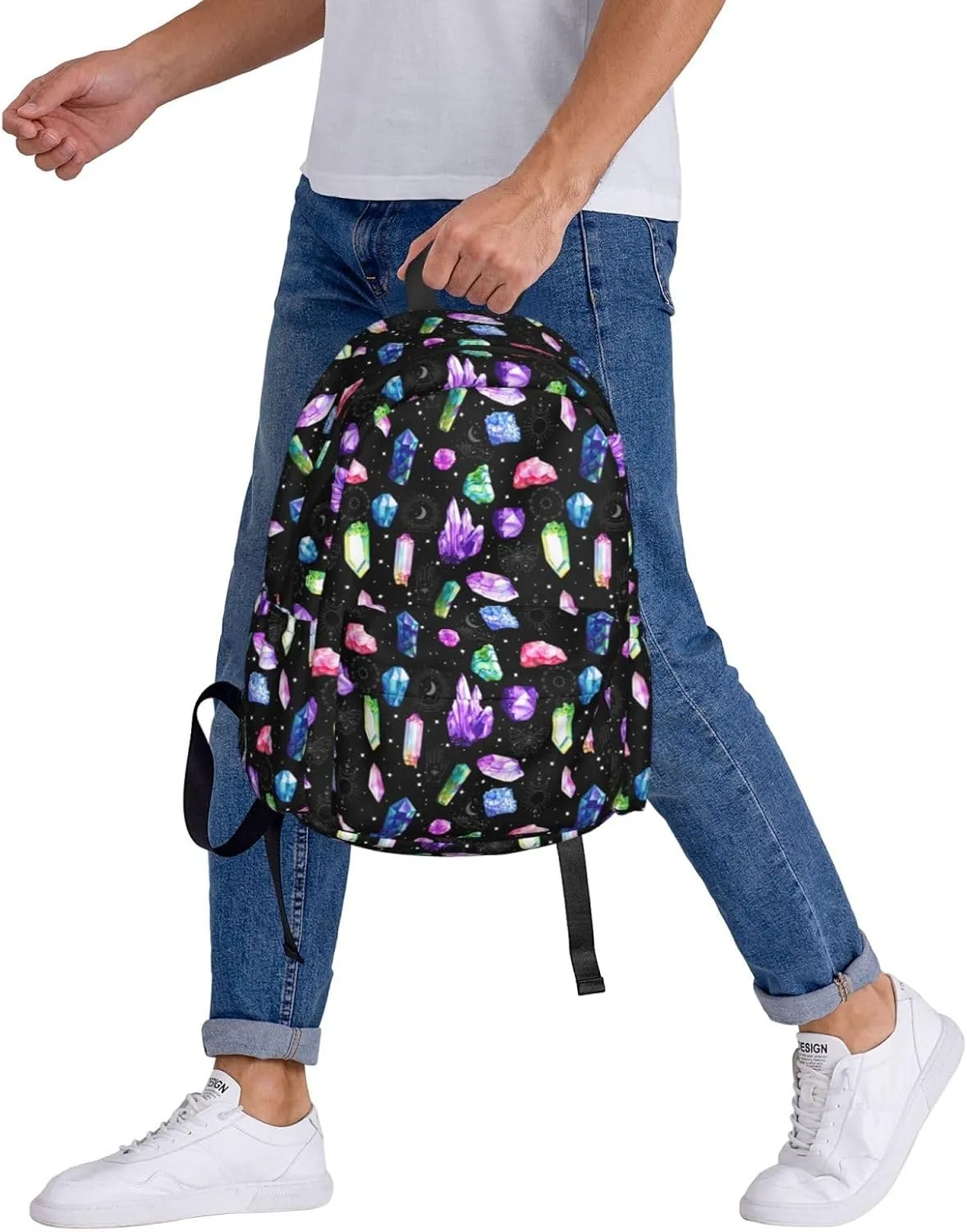 Colorful Crystals Waterproof Backpack Adjustable Shoulder Straps Bag Large Capacity Casual Daypack Bookbag For Travel Work