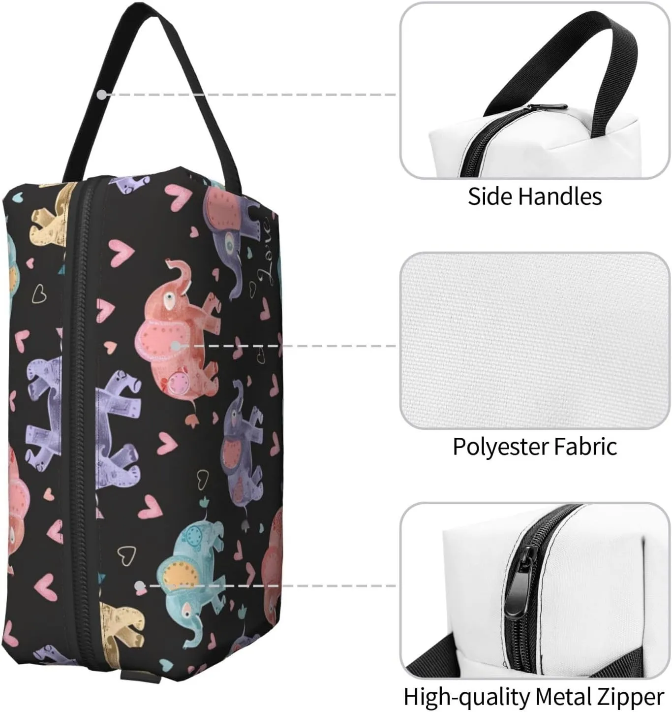 Colorful Elephant Love Travel Toiletry Bag for Women Men, Portable Hanging Toiletry Bag, Waterproof Dopp Kit Cosmetic Organizer, Large Capacity Shaving Bag Makeup Bag