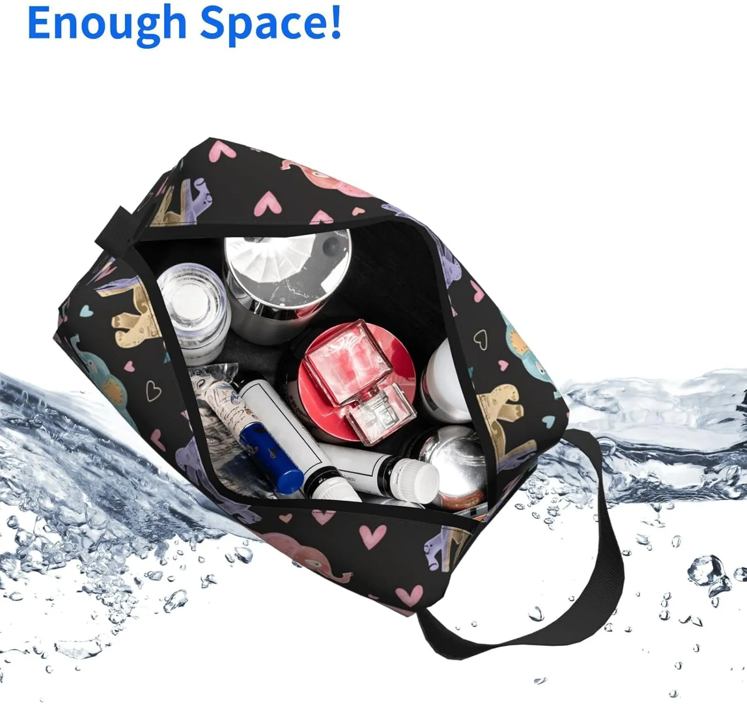 Colorful Elephant Love Travel Toiletry Bag for Women Men, Portable Hanging Toiletry Bag, Waterproof Dopp Kit Cosmetic Organizer, Large Capacity Shaving Bag Makeup Bag