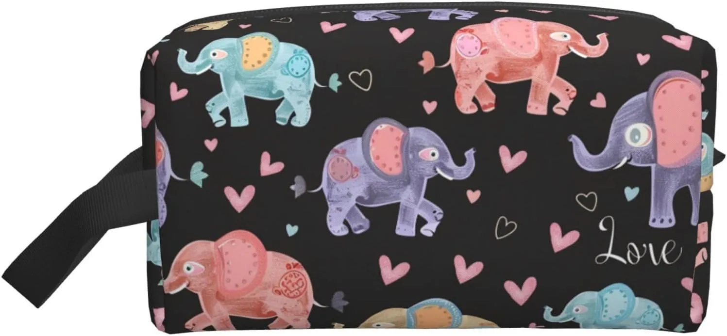 Colorful Elephant Love Travel Toiletry Bag for Women Men, Portable Hanging Toiletry Bag, Waterproof Dopp Kit Cosmetic Organizer, Large Capacity Shaving Bag Makeup Bag