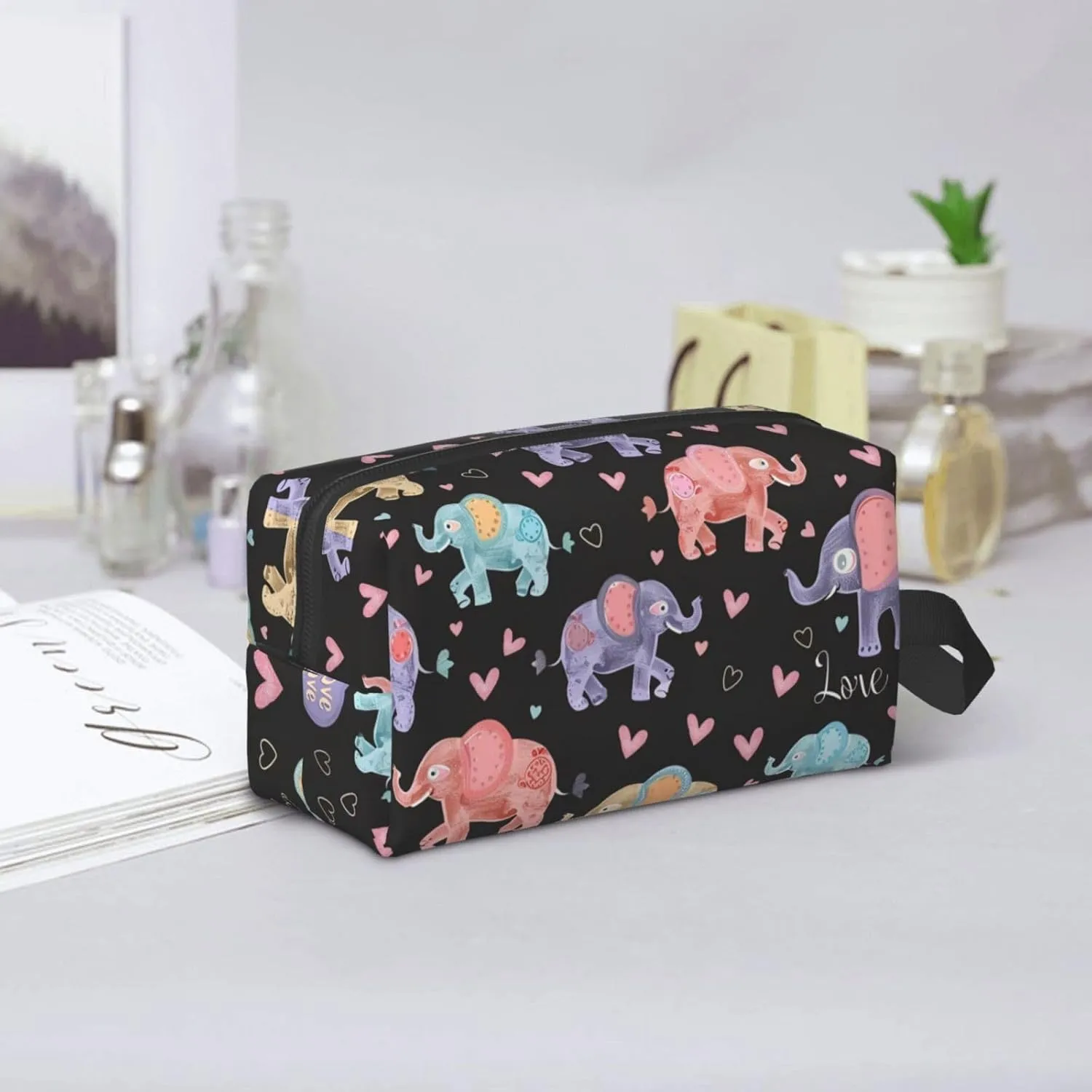 Colorful Elephant Love Travel Toiletry Bag for Women Men, Portable Hanging Toiletry Bag, Waterproof Dopp Kit Cosmetic Organizer, Large Capacity Shaving Bag Makeup Bag