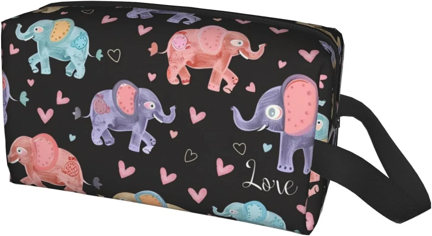 Colorful Elephant Love Travel Toiletry Bag for Women Men, Portable Hanging Toiletry Bag, Waterproof Dopp Kit Cosmetic Organizer, Large Capacity Shaving Bag Makeup Bag