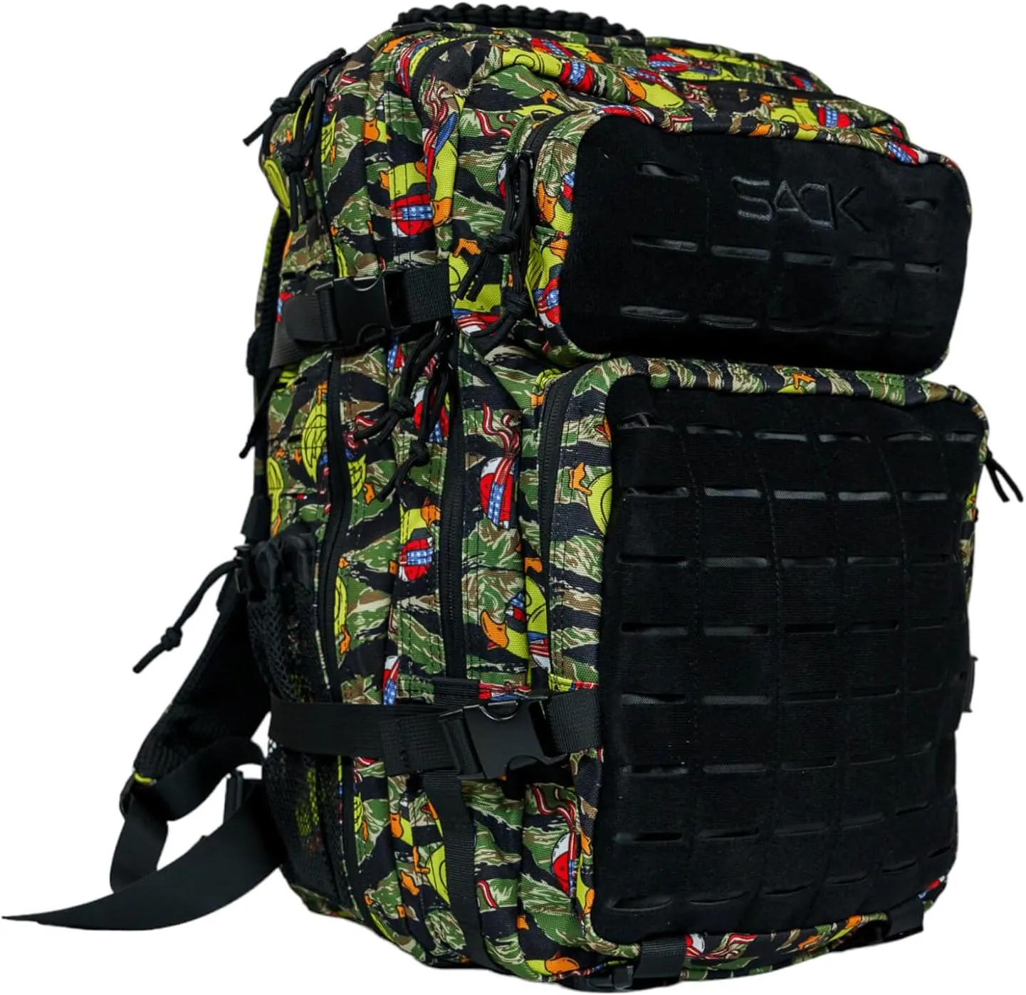 Combat Iron 45L Military Tactical Backpack for Men & Women, Molle Daypack Bug Out Bag, Hiking, Camping, Travel Rucksack with Bottle Holder, Tactiduck Tiger Stripe Camo