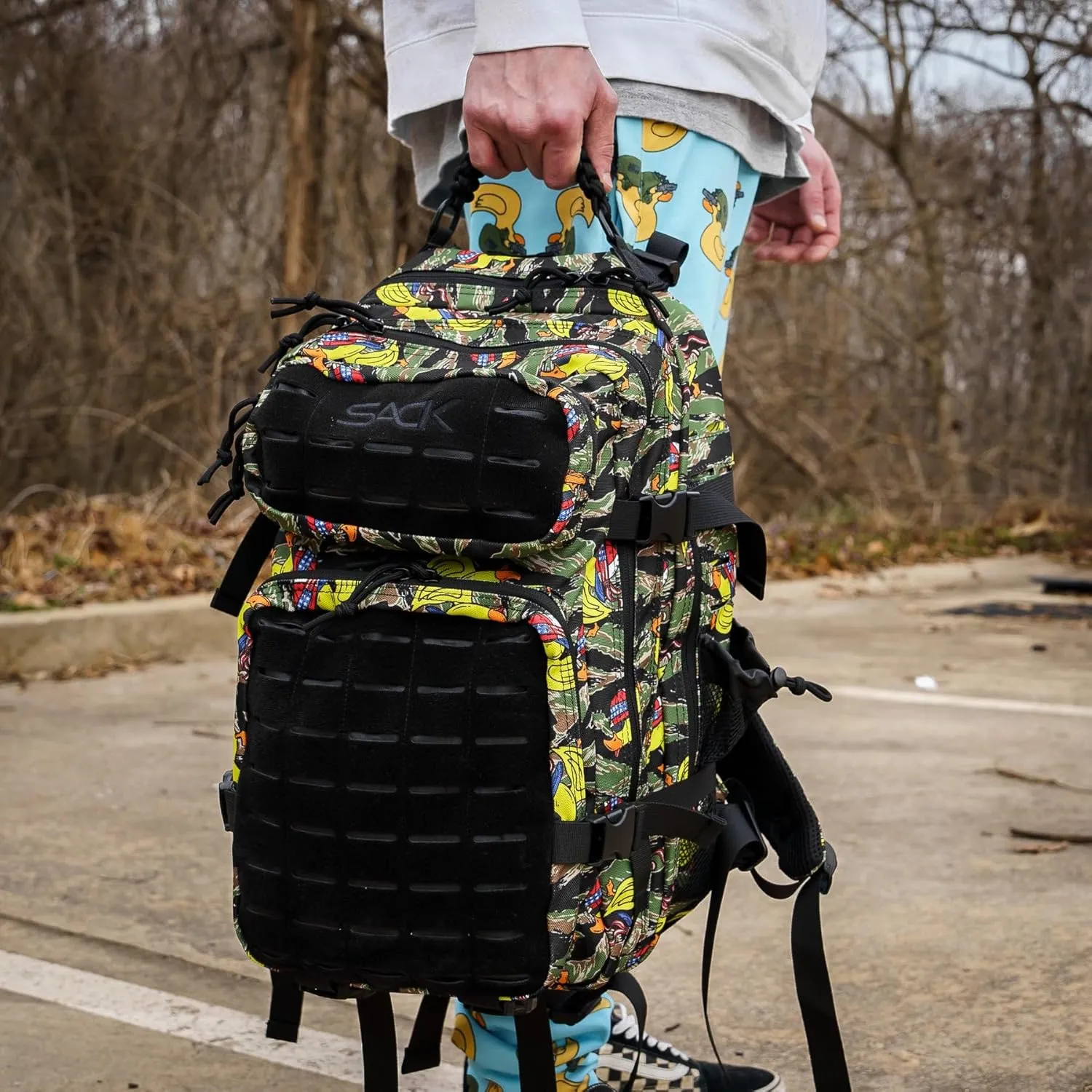 Combat Iron 45L Military Tactical Backpack for Men & Women, Molle Daypack Bug Out Bag, Hiking, Camping, Travel Rucksack with Bottle Holder, Tactiduck Tiger Stripe Camo