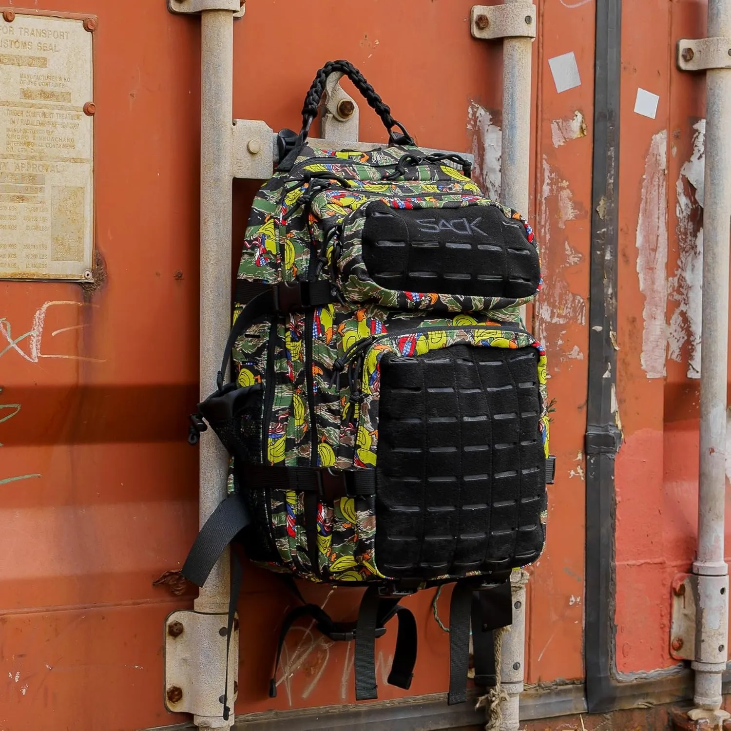Combat Iron 45L Military Tactical Backpack for Men & Women, Molle Daypack Bug Out Bag, Hiking, Camping, Travel Rucksack with Bottle Holder, Tactiduck Tiger Stripe Camo