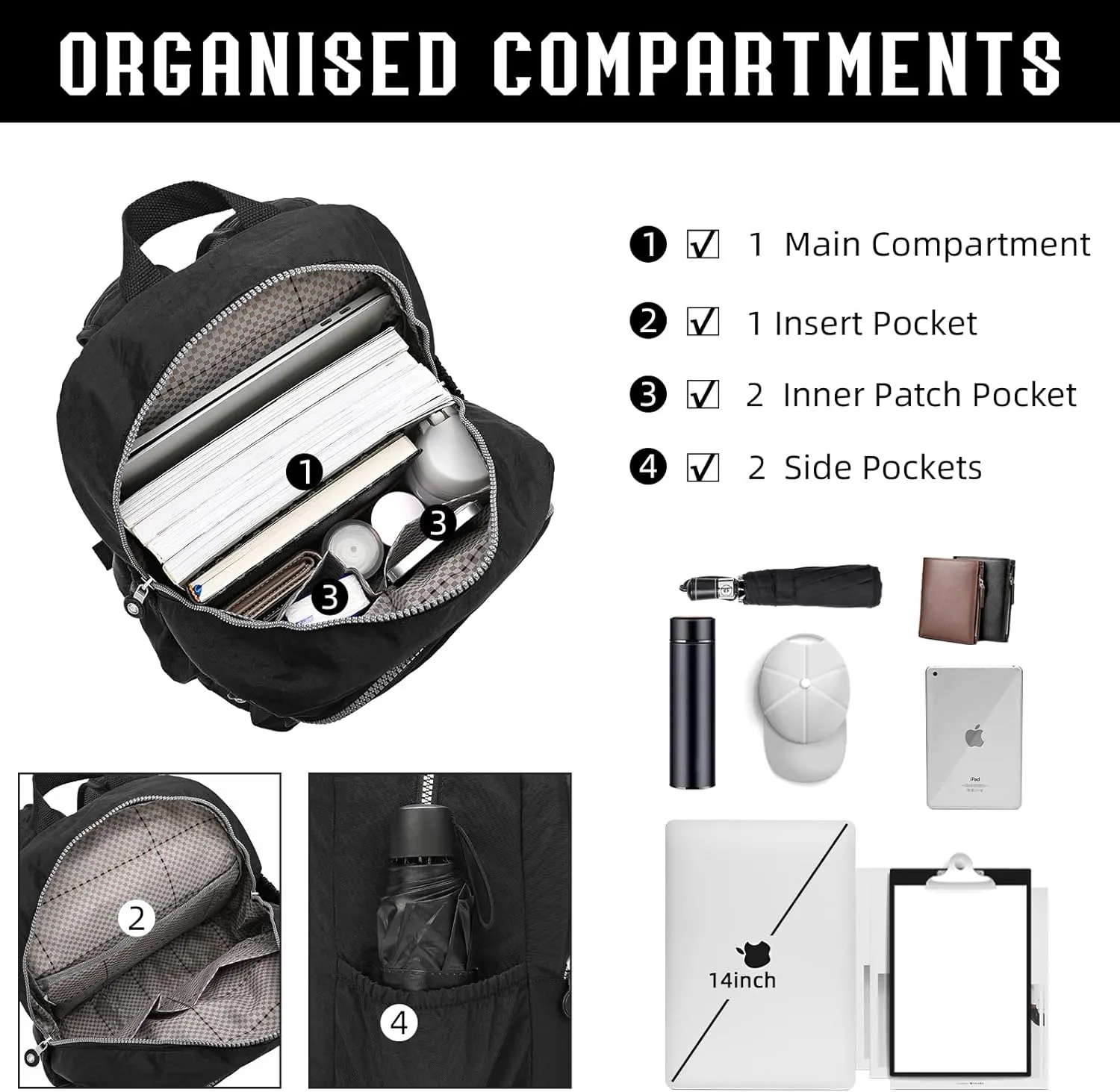 Compact Hiking Nylon Waterproof Laptop Backpack Purse for Women and Men, Small Lightweight Travel Casual Outdoor Dayback
