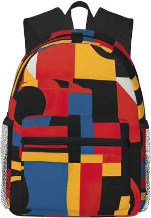 Composition in Red Yellow Blue and Black Print Large Capacity Lightweight Travel Casual Backpack Shoulder Bag Daypack for Men Women