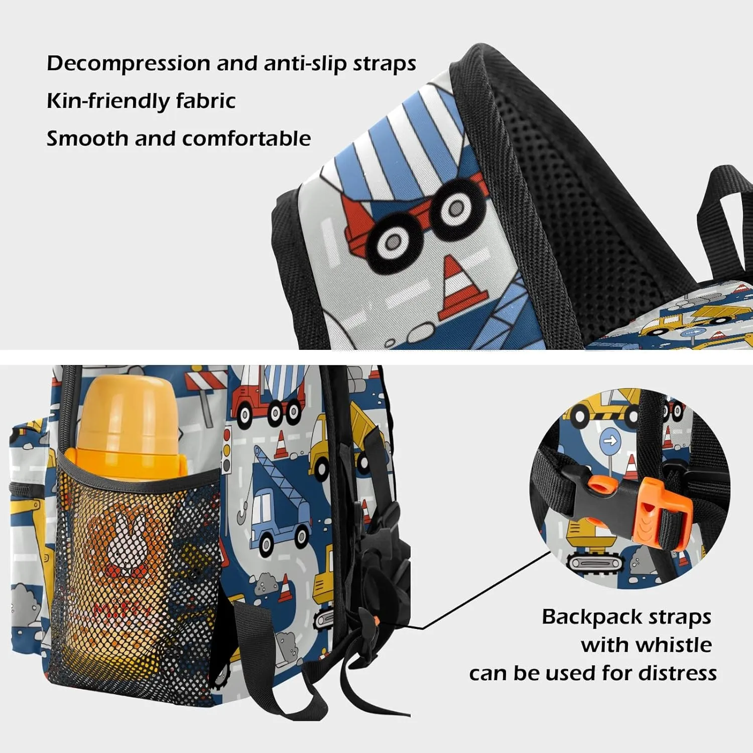 Construction Trucks Car Personalized School Backpack for Kid-Boy/Girl Toddler Daypack Kindergarten Travel Bookbag