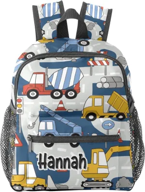 Construction Trucks Car Personalized School Backpack for Kid-Boy/Girl Toddler Daypack Kindergarten Travel Bookbag