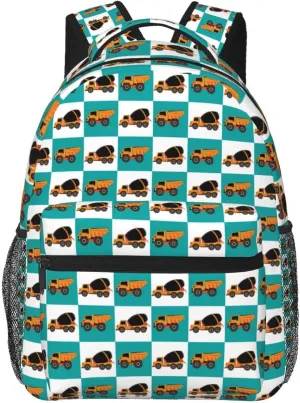 Construction Trucks Cement Trucks Backpack Lightweight Laptop Backpack Casual Daypack Travel Double Shoulder Bag For Women Men
