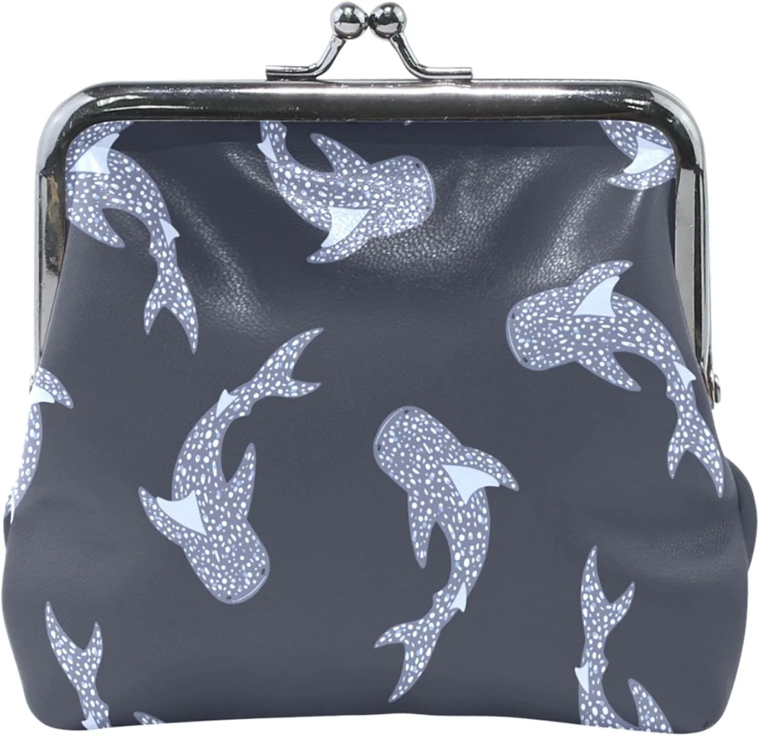 Cool Sharks Blue Women Cute Coin Purse Leather Buckle Kiss Lock Small Change Purse