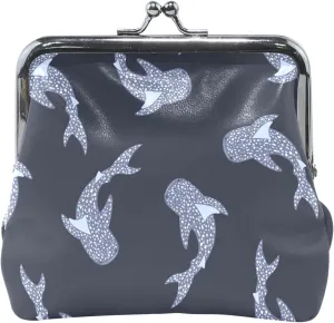 Cool Sharks Blue Women Cute Coin Purse Leather Buckle Kiss Lock Small Change Purse