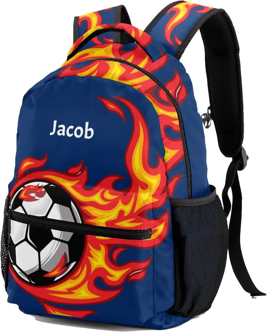 Cool Soccer on Fire Personalized Kids School Backpack Custom for Boys Girls Primary Daypack School Bookbag Travel Bag