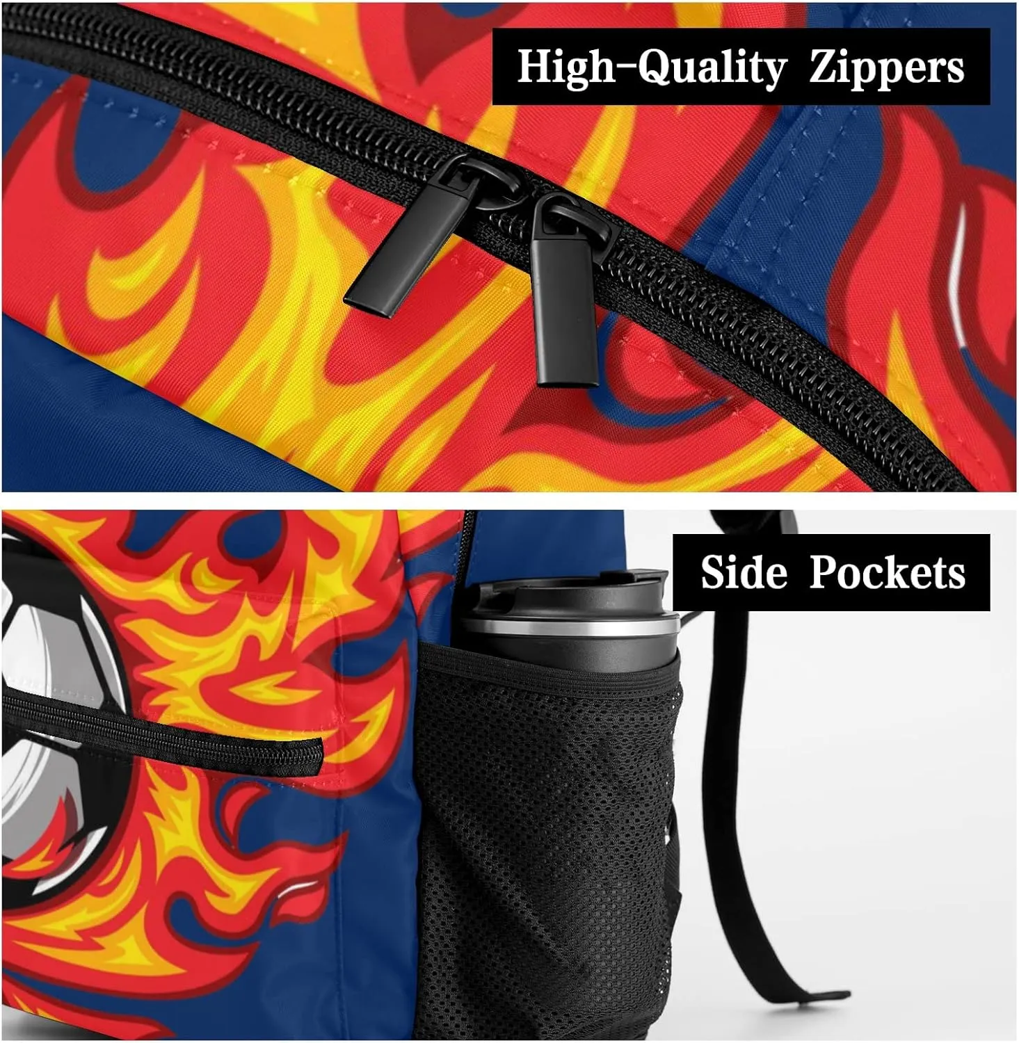 Cool Soccer on Fire Personalized Kids School Backpack Custom for Boys Girls Primary Daypack School Bookbag Travel Bag