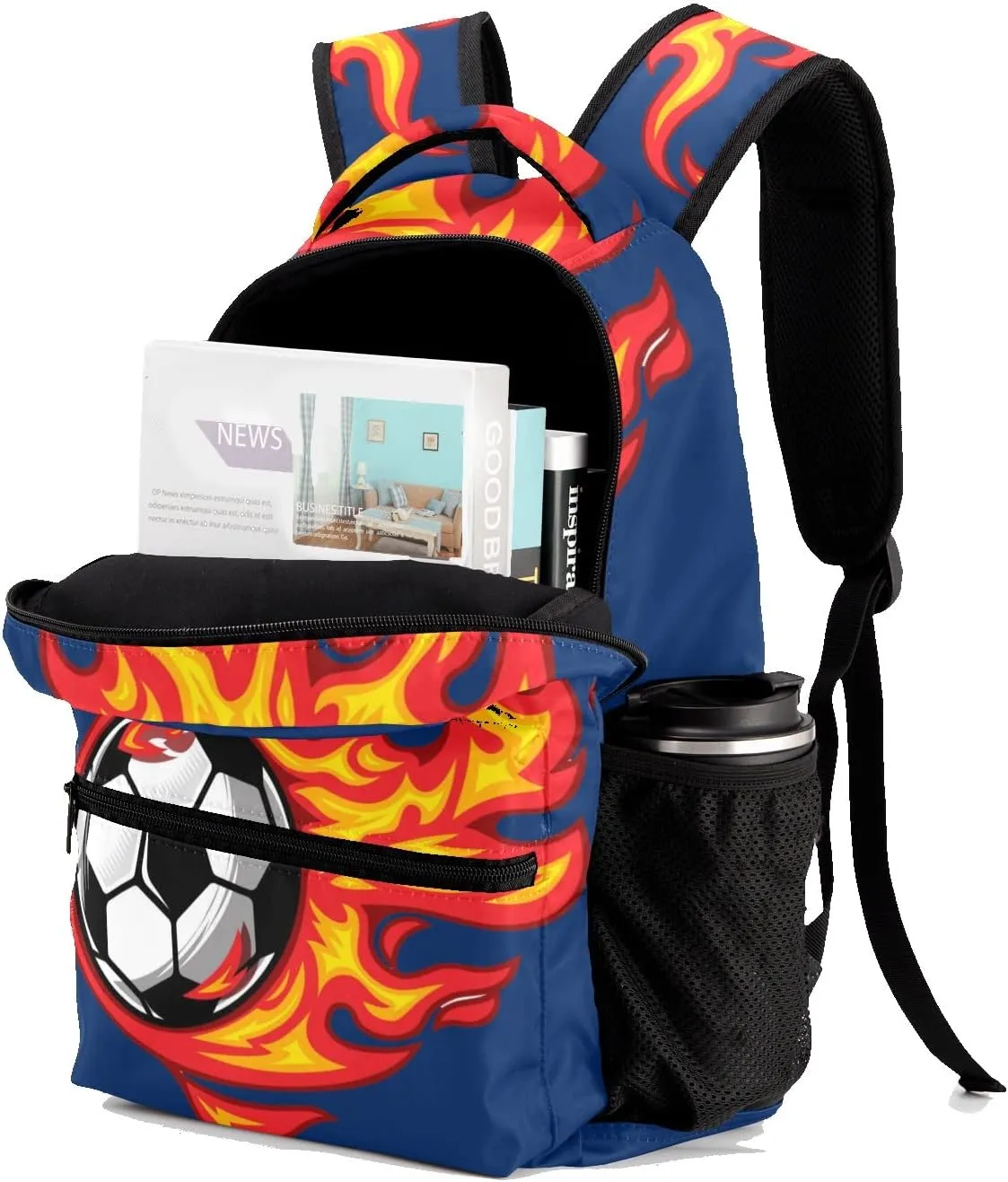 Cool Soccer on Fire Personalized Kids School Backpack Custom for Boys Girls Primary Daypack School Bookbag Travel Bag