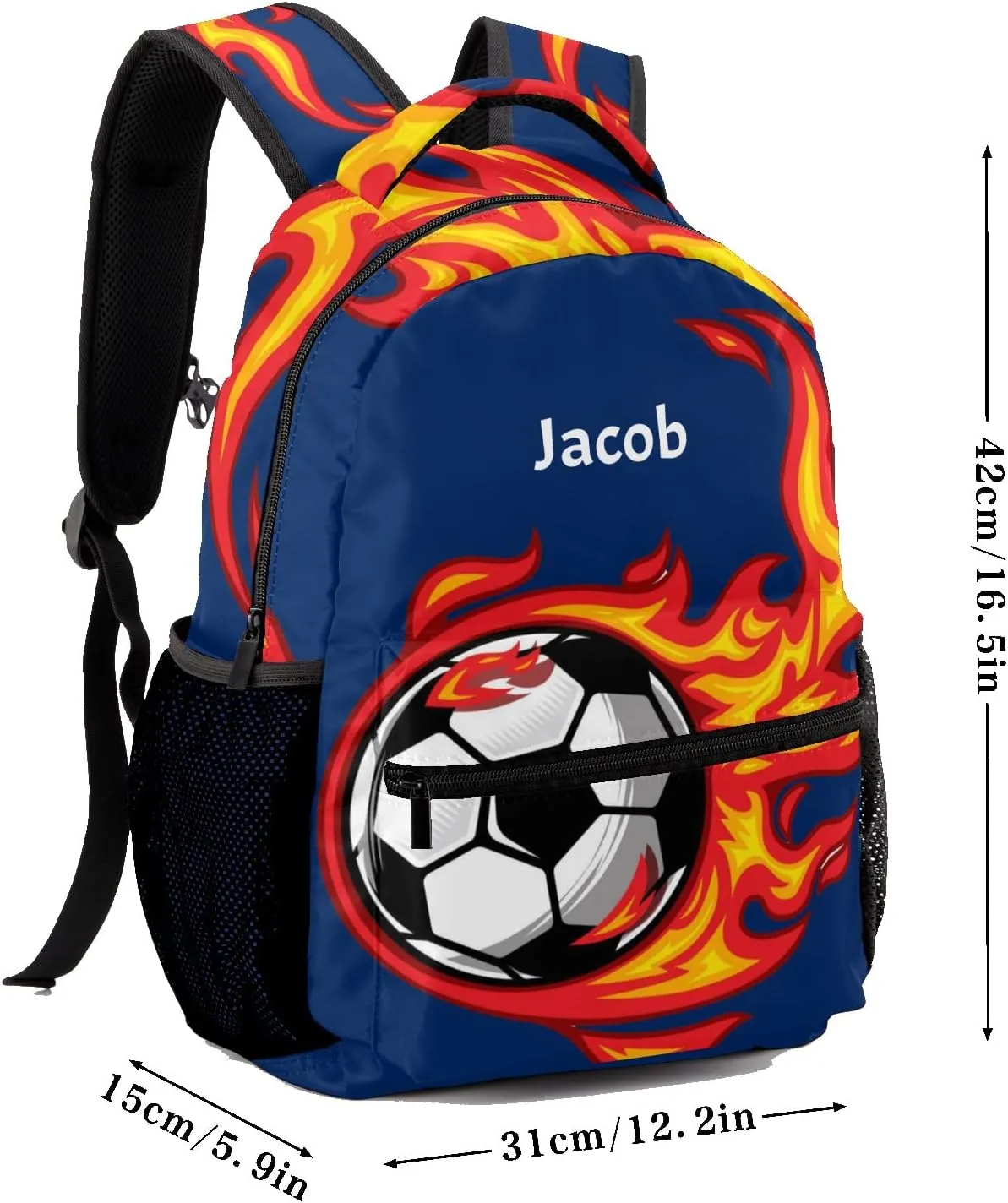 Cool Soccer on Fire Personalized Kids School Backpack Custom for Boys Girls Primary Daypack School Bookbag Travel Bag
