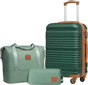 Coolife Luggage Set 3 Piece Luggage Set Carry On Suitcase Hardside Luggage with TSA Lock Spinner Wheels(Dark Green, 3 piece set (DB/TB/20))