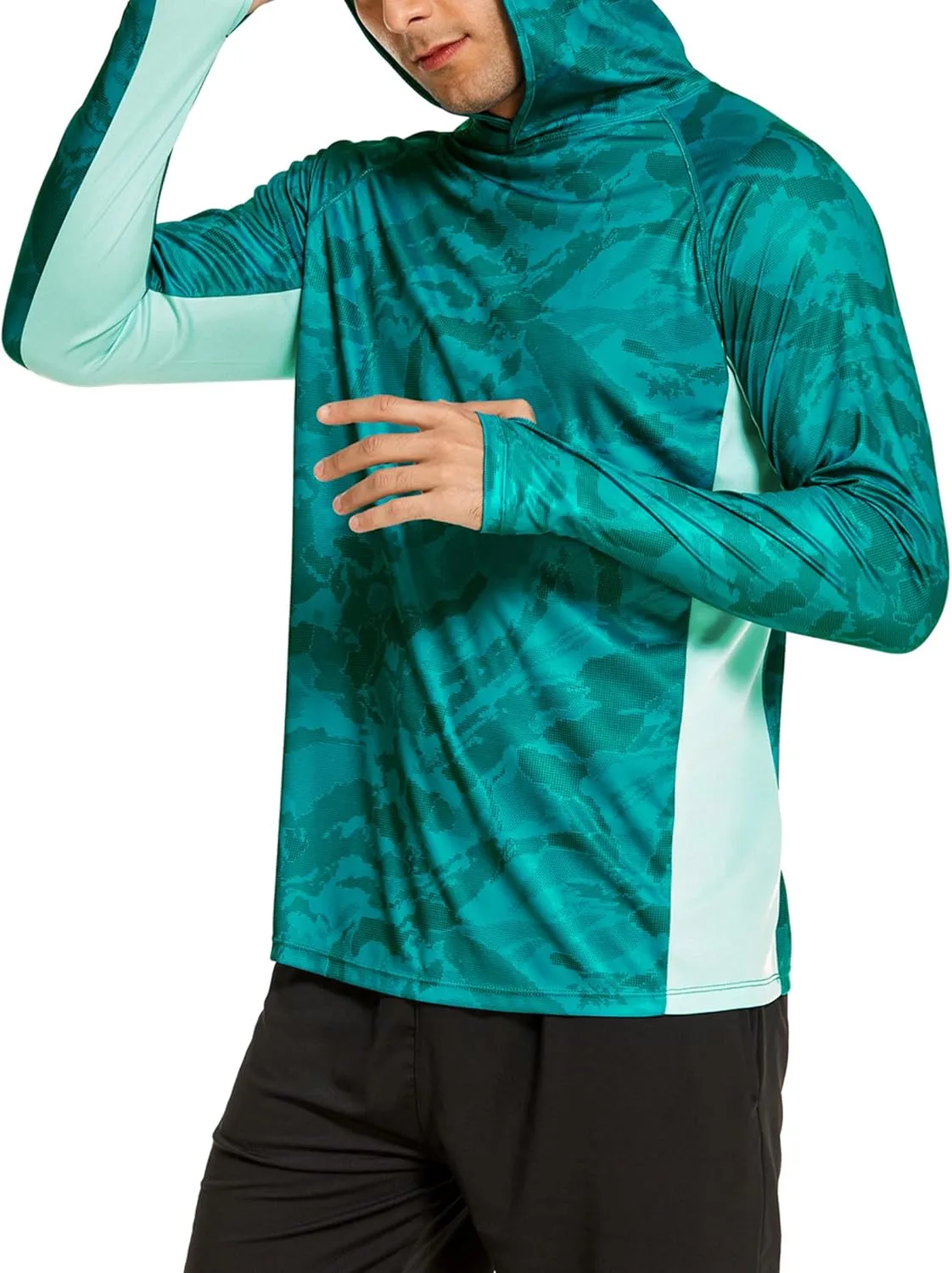 COOrun Men's Hooded Sun Shirts with Mask Fishing Shirts for Men Long Sleeve UPF 50 Rash Guards Cooling Hoodies Hiking Shirts