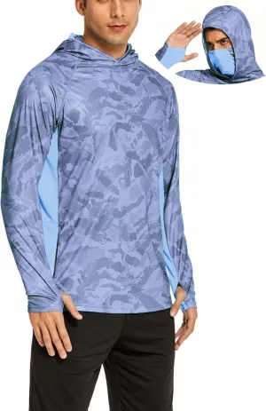 COOrun Men's Hooded Sun Shirts with Mask Fishing Shirts for Men Long Sleeve UPF 50 Rash Guards Cooling Hoodies Hiking Shirts