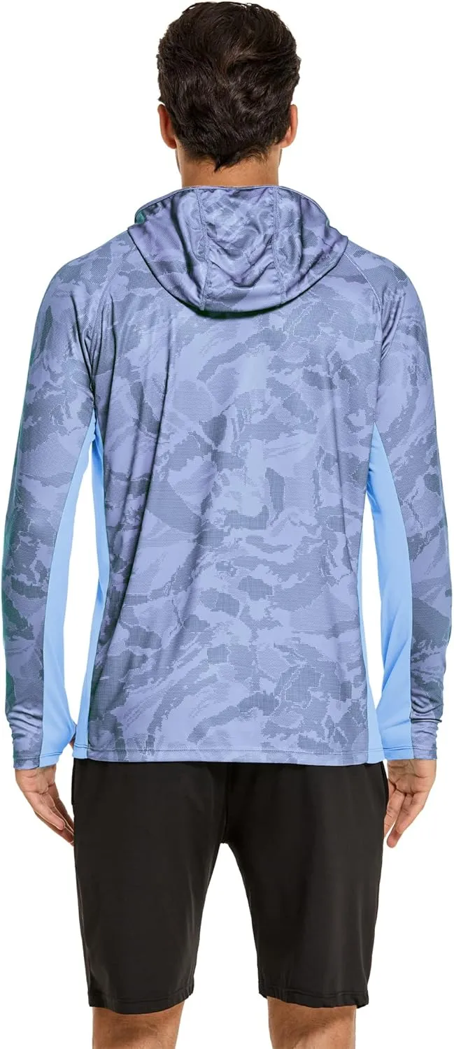 COOrun Men's Hooded Sun Shirts with Mask Fishing Shirts for Men Long Sleeve UPF 50 Rash Guards Cooling Hoodies Hiking Shirts