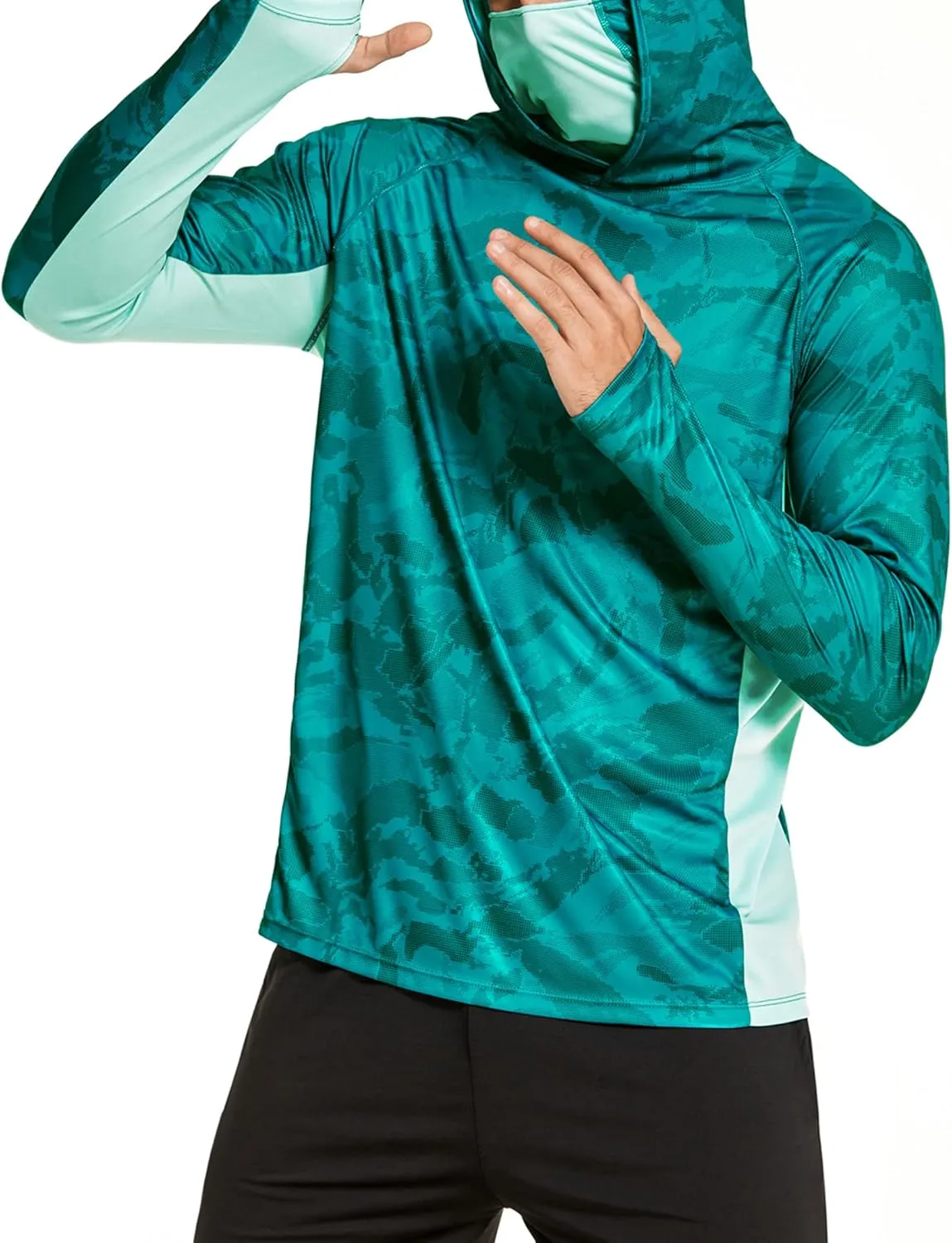 COOrun Men's Hooded Sun Shirts with Mask Fishing Shirts for Men Long Sleeve UPF 50 Rash Guards Cooling Hoodies Hiking Shirts