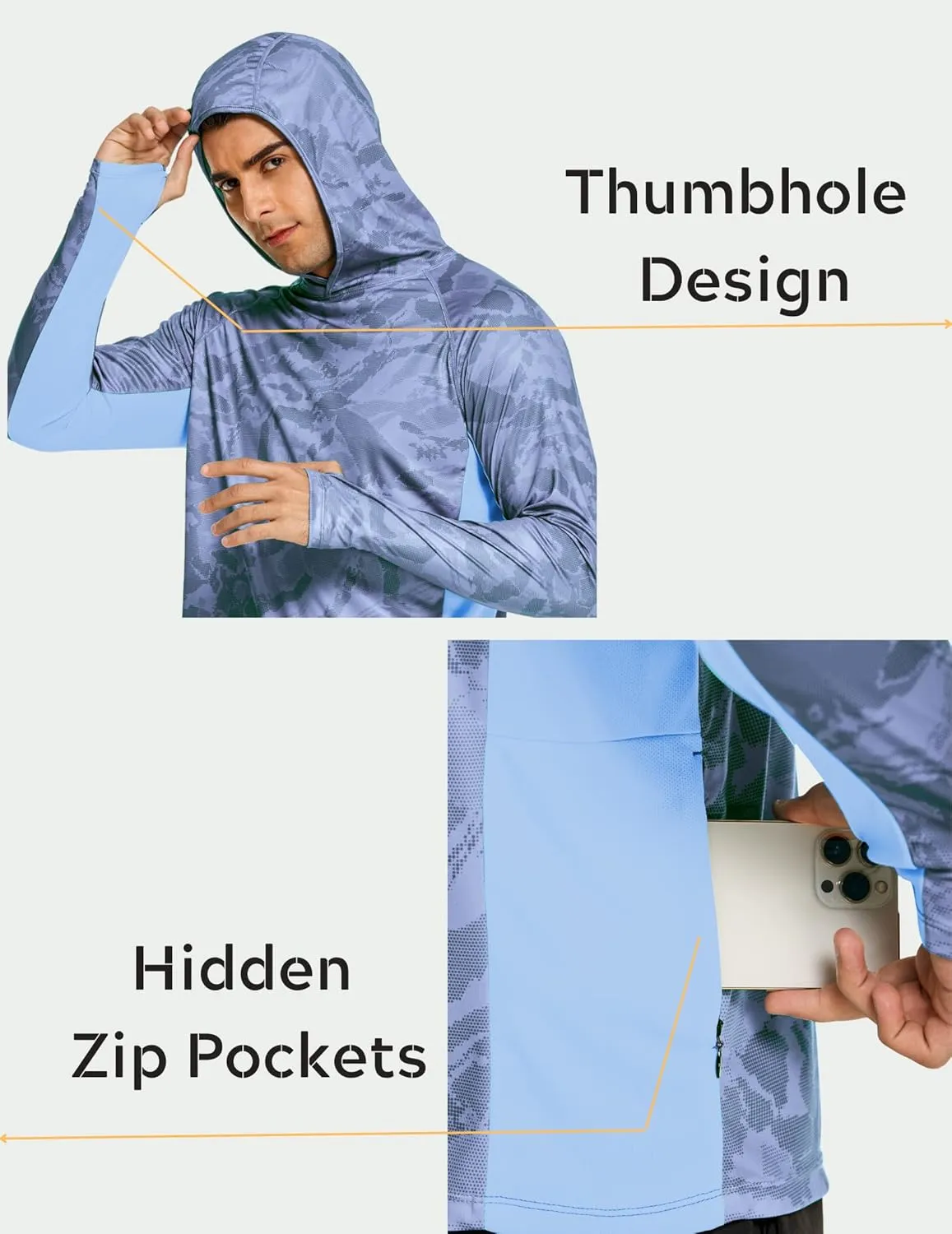 COOrun Men's Hooded Sun Shirts with Mask Fishing Shirts for Men Long Sleeve UPF 50 Rash Guards Cooling Hoodies Hiking Shirts