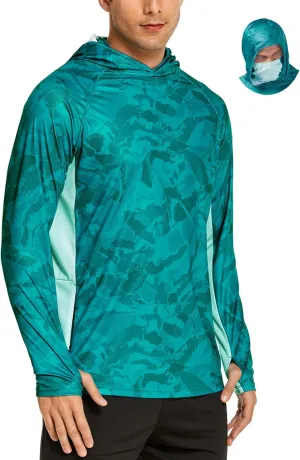 COOrun Men's Hooded Sun Shirts with Mask Fishing Shirts for Men Long Sleeve UPF 50 Rash Guards Cooling Hoodies Hiking Shirts