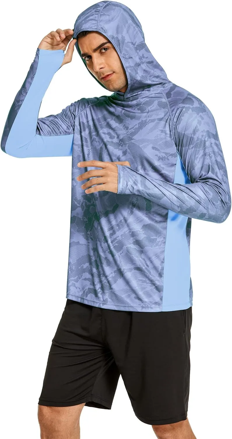 COOrun Men's Hooded Sun Shirts with Mask Fishing Shirts for Men Long Sleeve UPF 50 Rash Guards Cooling Hoodies Hiking Shirts