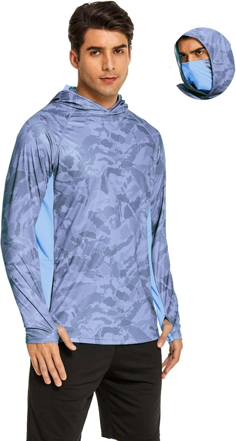 COOrun Men's Hooded Sun Shirts with Mask Fishing Shirts for Men Long Sleeve UPF 50 Rash Guards Cooling Hoodies Hiking Shirts