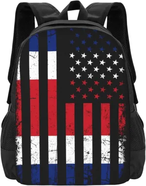 Costa Rican American Flag Costa Rica Roots Casual Backpack Large Capacity Backpacks 15 Inch Laptop Back Pack Travel Rucksack Daypack Commuter Bags with Adjustable Strap for Camping