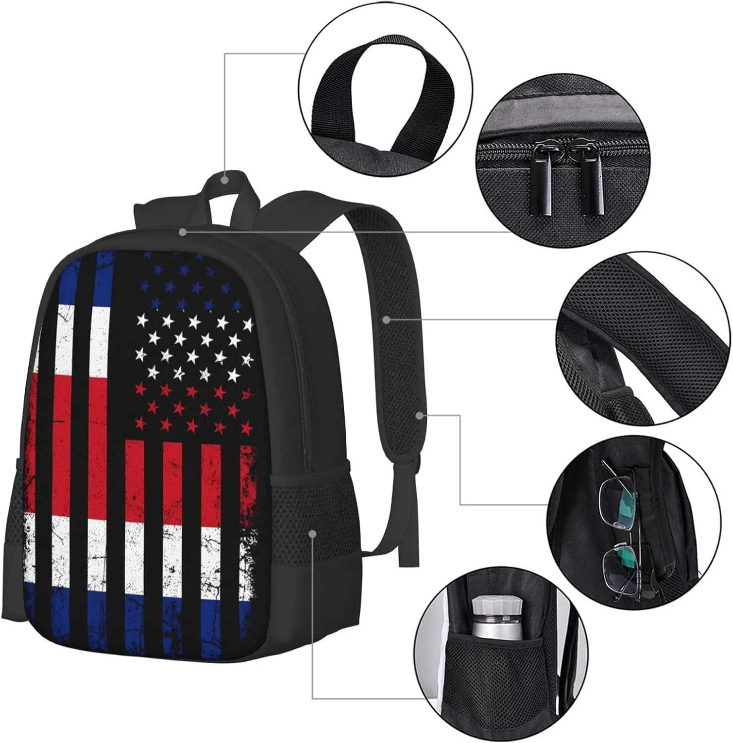 Costa Rican American Flag Costa Rica Roots Casual Backpack Large Capacity Backpacks 15 Inch Laptop Back Pack Travel Rucksack Daypack Commuter Bags with Adjustable Strap for Camping