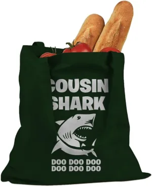 Cousin Shark Large Forest Green Canvas Tote Bag