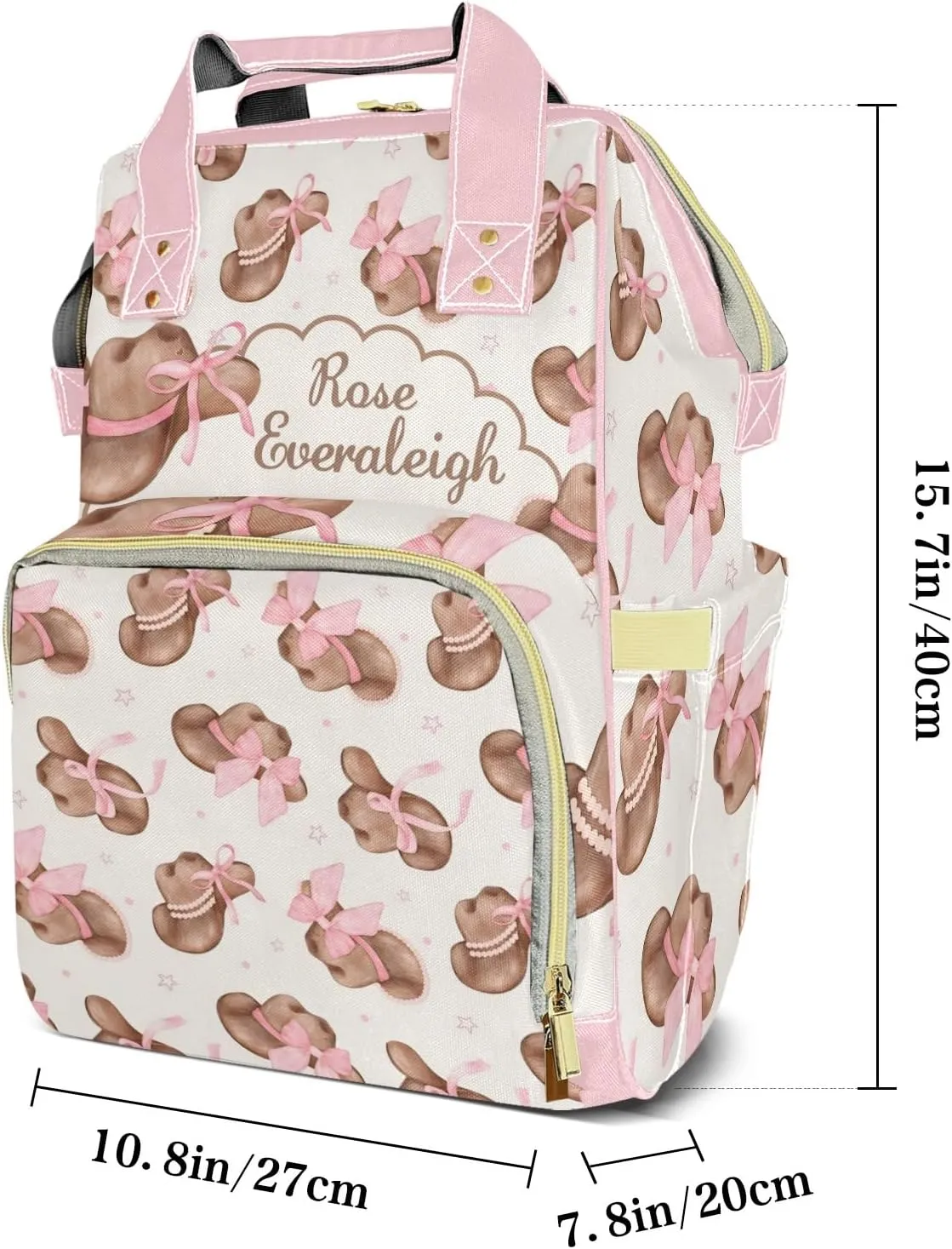Cowgirl Hats Western Personalized Large Capacity Diaper Bags,Custom Name Backpack Casual Daypack Bag Nappy Bag Gifts