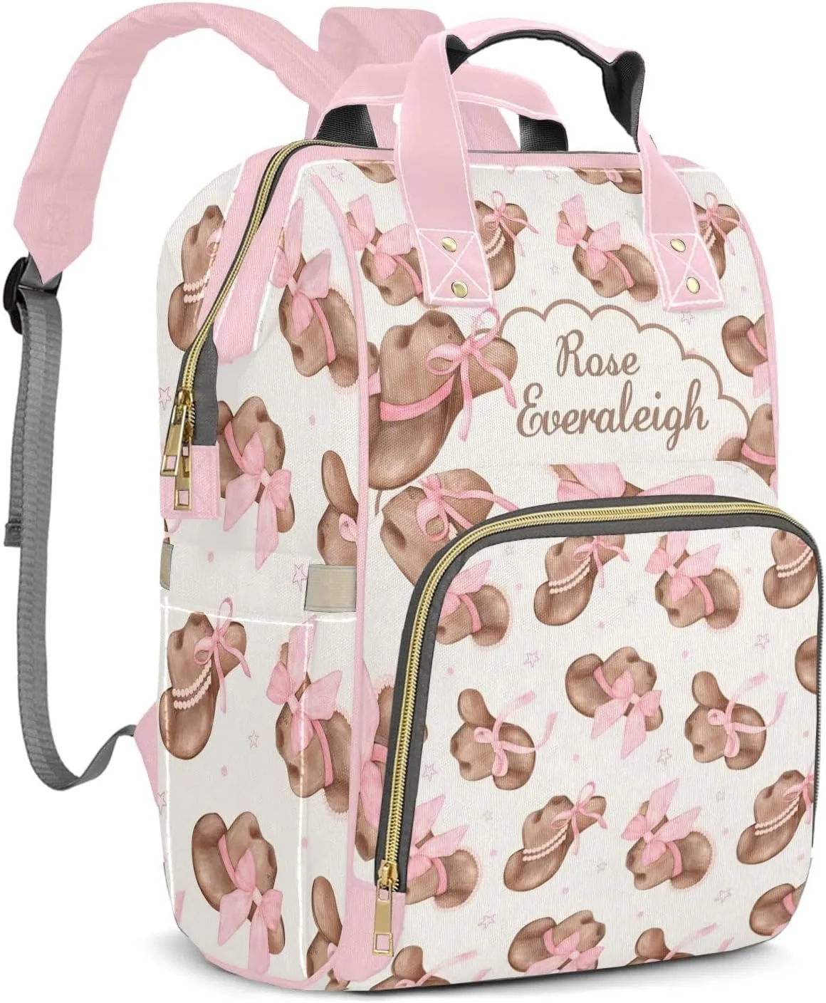 Cowgirl Hats Western Personalized Large Capacity Diaper Bags,Custom Name Backpack Casual Daypack Bag Nappy Bag Gifts