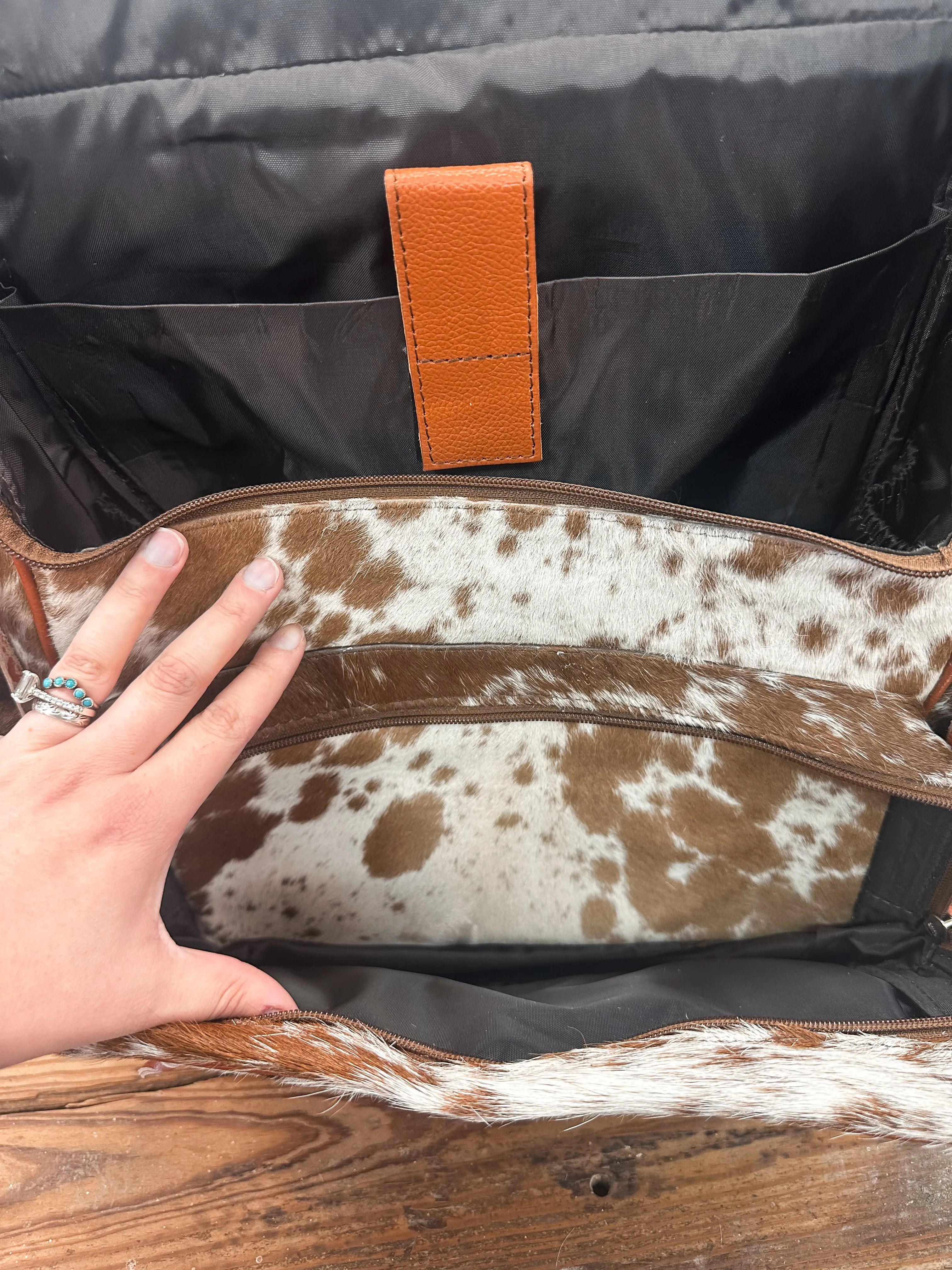 COWHIDE FRINGE BACKPACK - BROWN