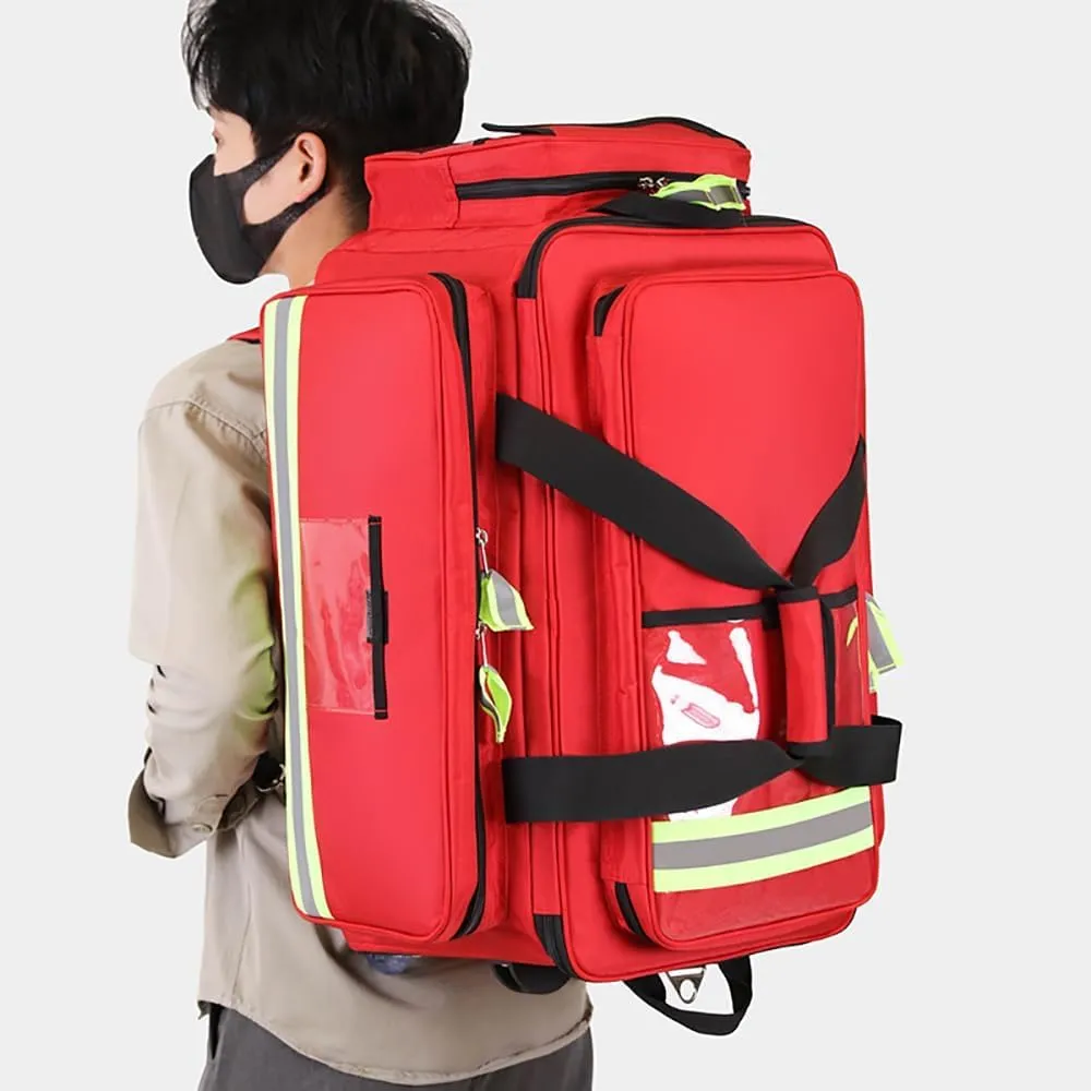 COYEUX Portable First Aid Kit Bag, Large Capacity Medical Trolley Bag with Wheels, with Multiple Pockets and Compartments, with Reflective and Wheels, for Community Nursing Paramedics Doctors
