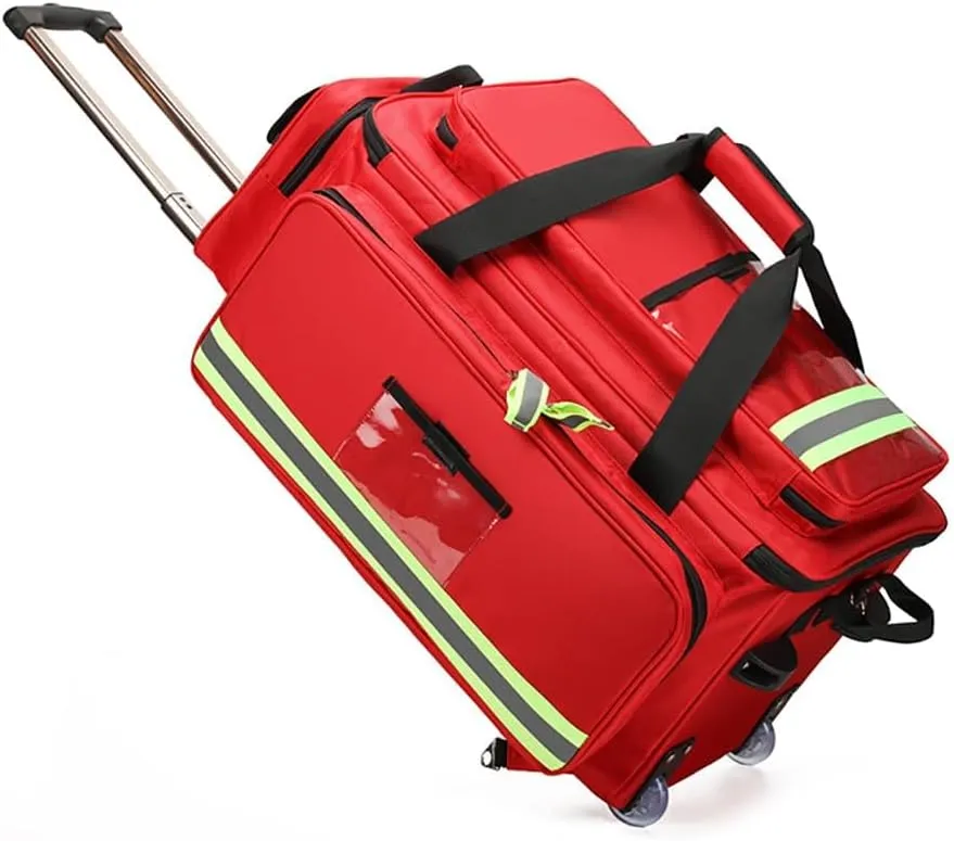 COYEUX Portable First Aid Kit Bag, Large Capacity Medical Trolley Bag with Wheels, with Multiple Pockets and Compartments, with Reflective and Wheels, for Community Nursing Paramedics Doctors