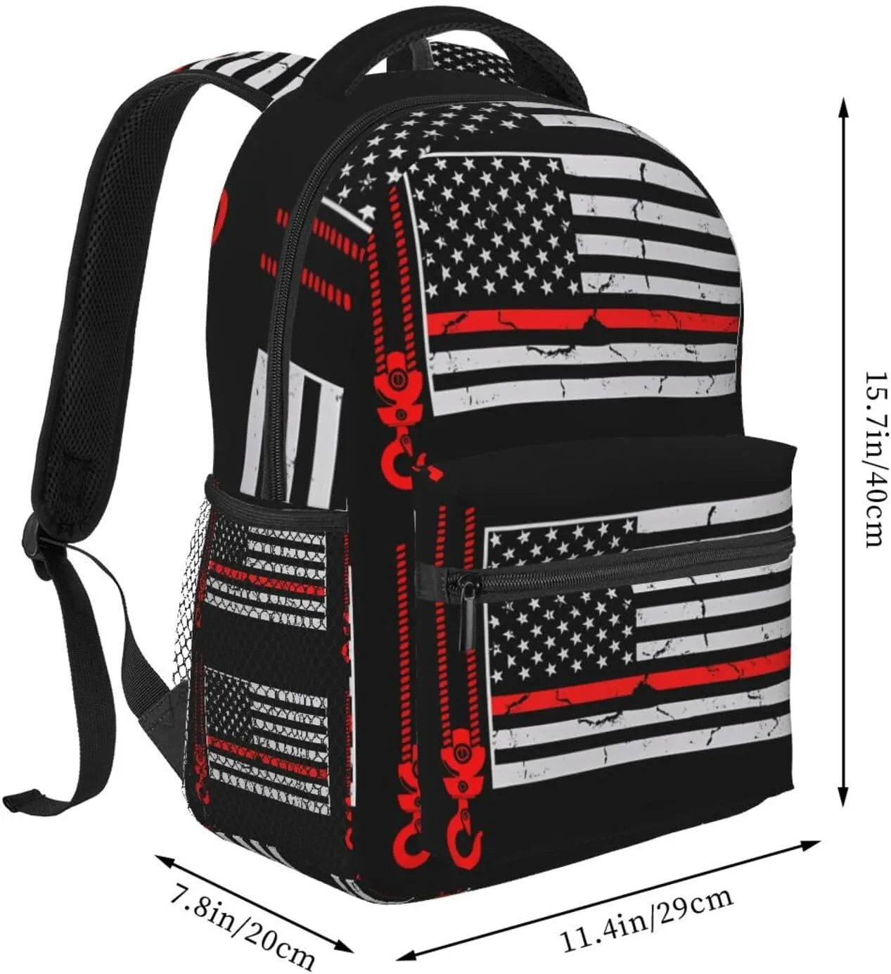 Crane Operator American Flag Backpack Casual Pack Bag Laptop Backpack With Side Pocket Front Zipper Pocket Bookpack Travel Daypack Picnic Rucksack