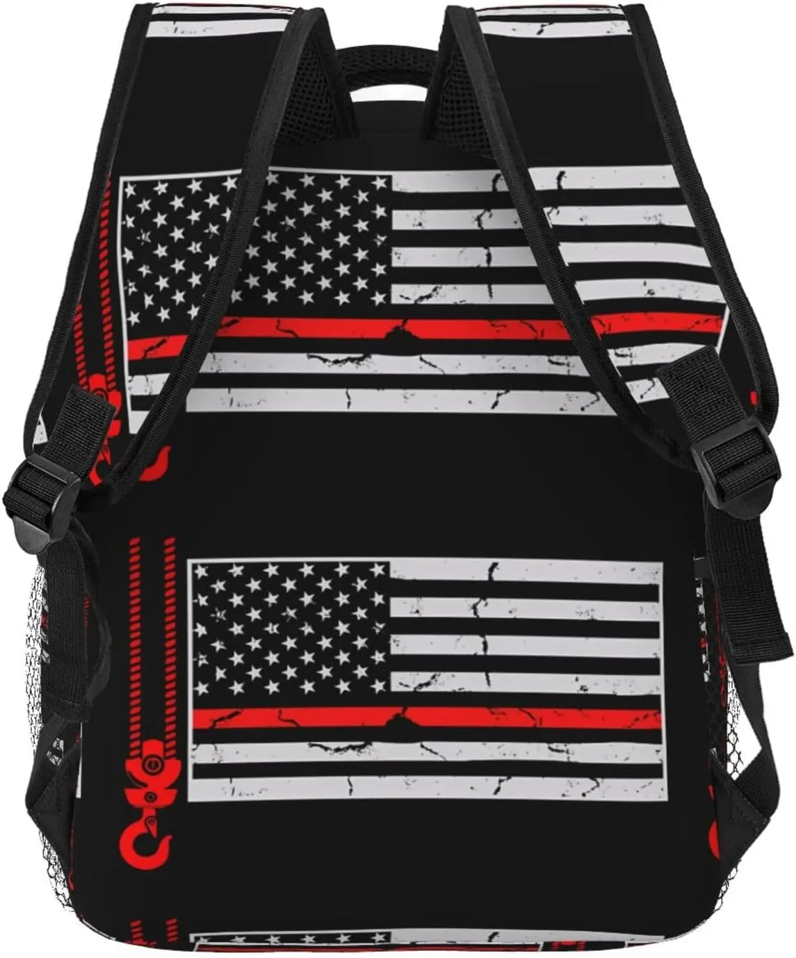 Crane Operator American Flag Backpack Casual Pack Bag Laptop Backpack With Side Pocket Front Zipper Pocket Bookpack Travel Daypack Picnic Rucksack