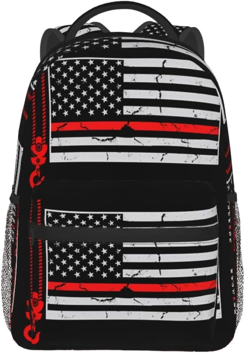 Crane Operator American Flag Backpack Casual Pack Bag Laptop Backpack With Side Pocket Front Zipper Pocket Bookpack Travel Daypack Picnic Rucksack