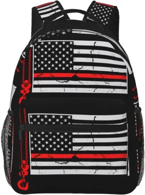 Crane Operator American Flag Backpack Casual Pack Bag Laptop Backpack With Side Pocket Front Zipper Pocket Bookpack Travel Daypack Picnic Rucksack