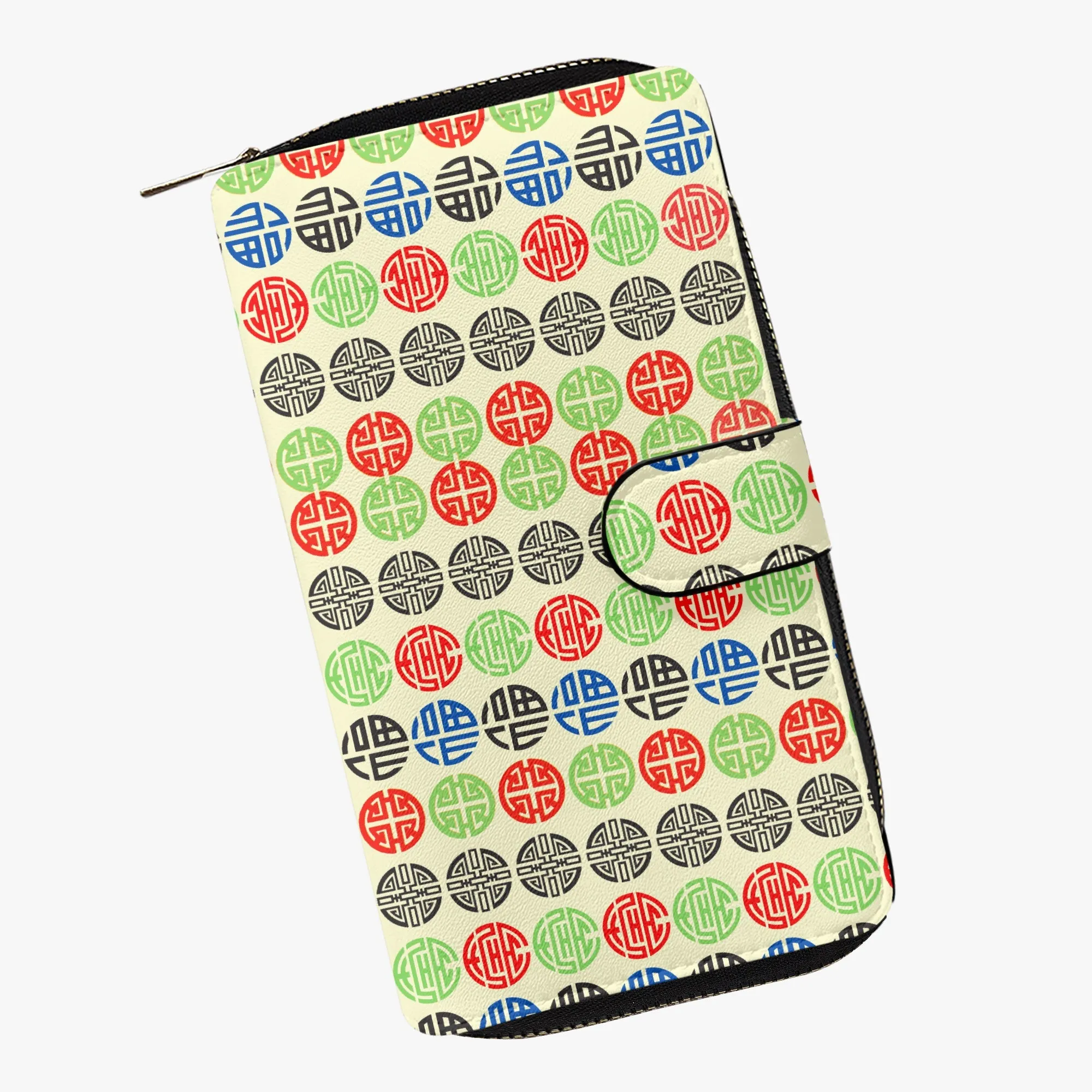 Cream Fengshui Symbols Long Flap Wallet