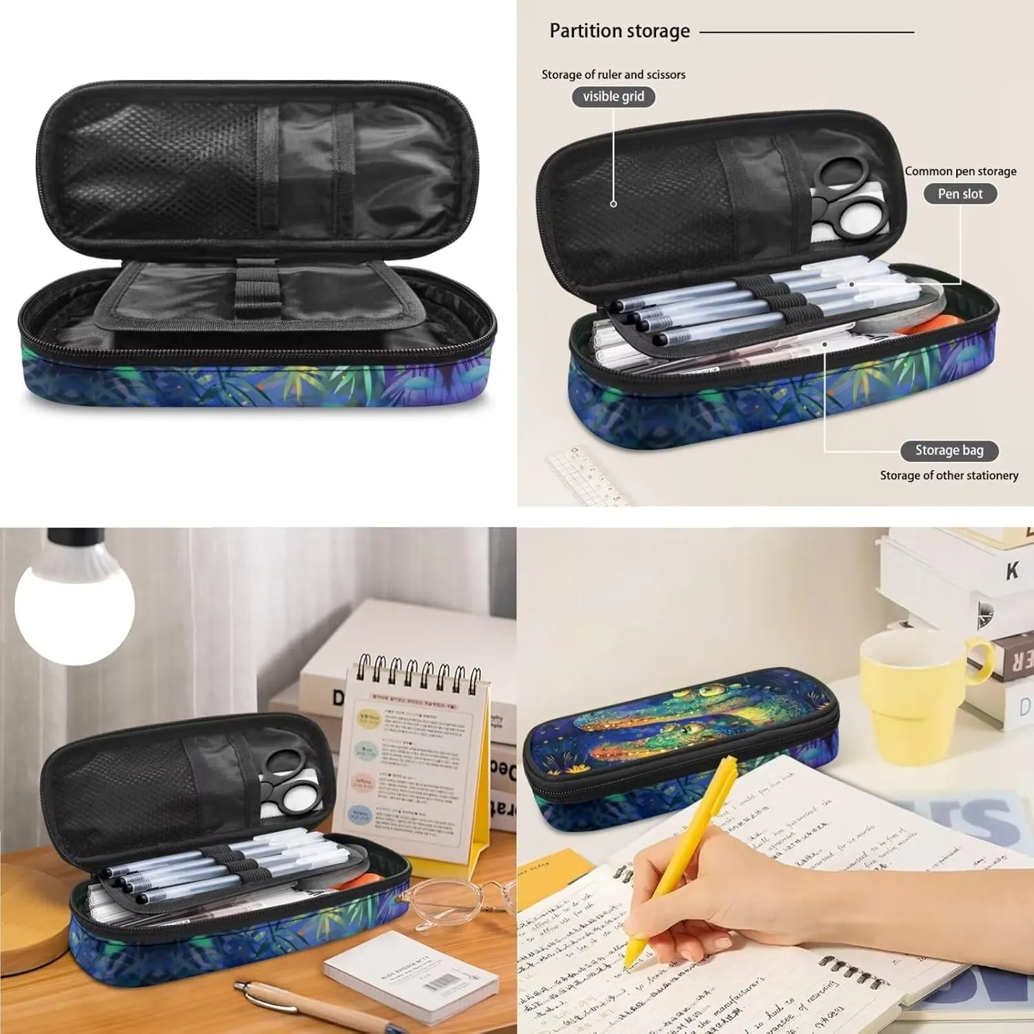 Crocodiles Print 3Pc Backpack Set for Boys Multi-Functional Adjustable Straps Crossbody School Bag Grease Proofing Recycle Food Bag for Travel Work Office School