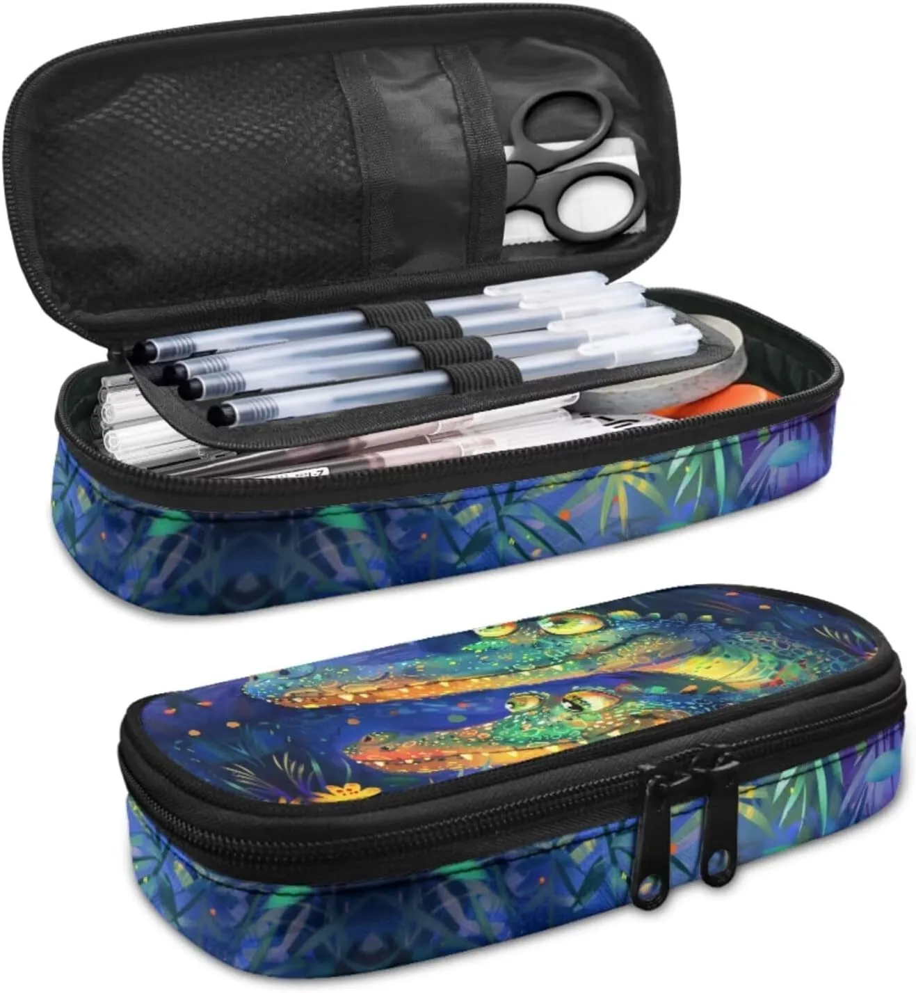 Crocodiles Print 3Pc Backpack Set for Boys Multi-Functional Adjustable Straps Crossbody School Bag Grease Proofing Recycle Food Bag for Travel Work Office School