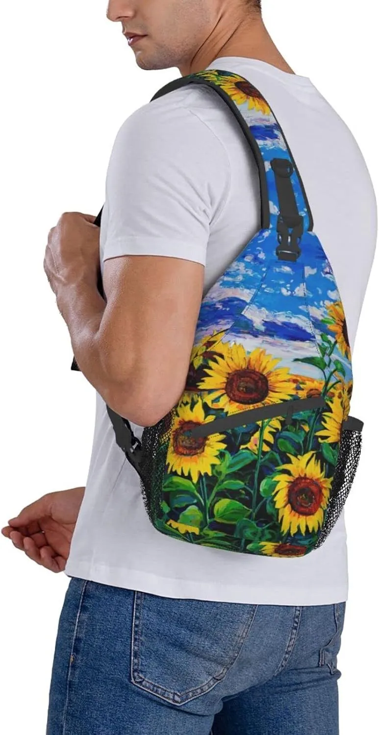 Crossbody Sling Backpack Sling Bag Chest Bag Shoulder Bag Travel Hiking Daypack For Men Women-Landscape With Sunflowers