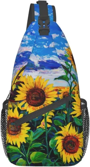 Crossbody Sling Backpack Sling Bag Chest Bag Shoulder Bag Travel Hiking Daypack For Men Women-Landscape With Sunflowers